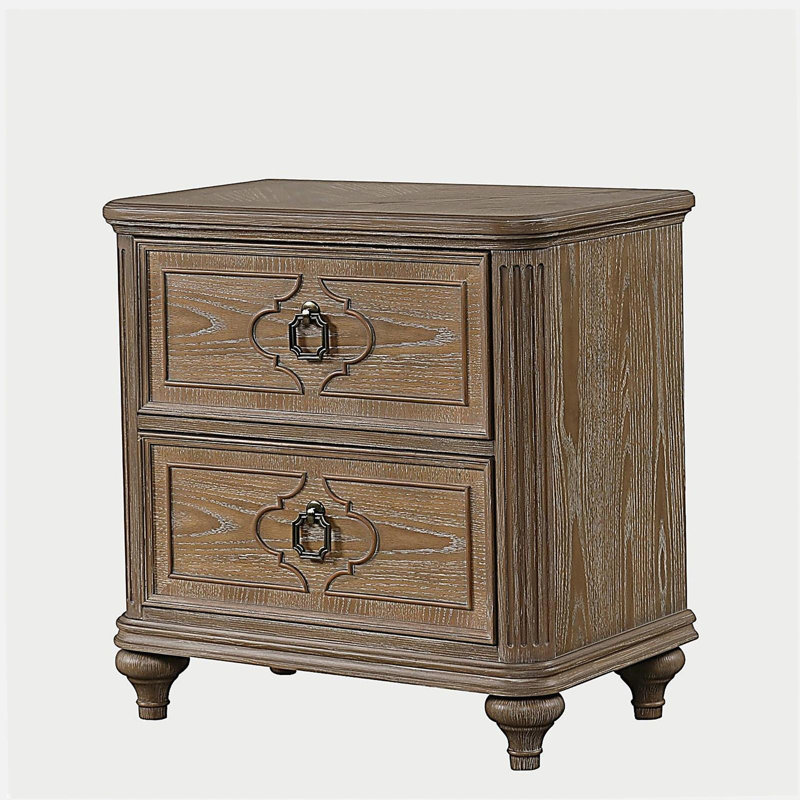 Table de chevet simple en bois massif avec placage chêne rustique simple avec USB-A et USB-C