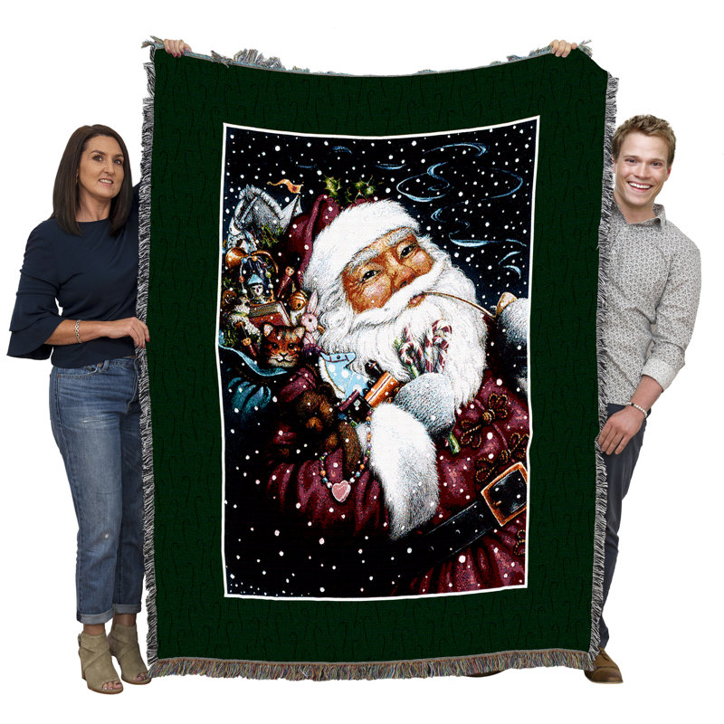 Pure Country Weavers Smoking Santa Blanket by Lynn Bywaters - Claus Saint Nicholas Nick Kris Kringle Cat - Gift Christmas Tapestry Throw Woven from Cotton - Made in the USA (72x54)