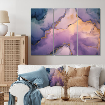 Purple And Grey Marble Ink Clouds VI - Fractals Canvas Prints Set