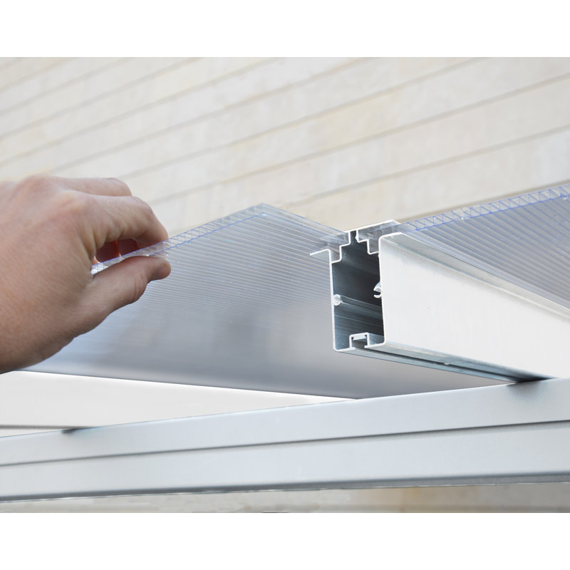Palram - Canopia Sierra 22.5' W x 7.5' D Polycarbonate Aluminum Stationary Slope Patio Awning White/Diffused Clear, White