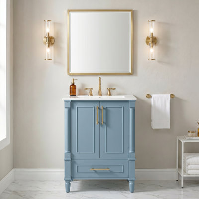 Meuble-lavabo moderne de 24 po avec motif orné et charnières à fermeture douce, pieds de cylindre français sculptés avec ornement