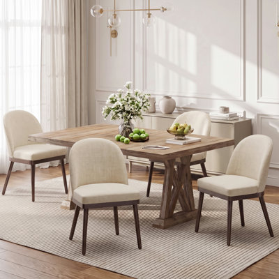 Modern Curved Back Upholstered Side Dining Chair with Solid Wood Legs