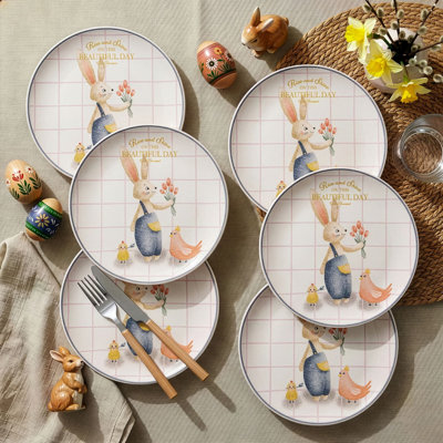 Elegant Dessert Plate Set (6 Pieces), Easter Theme, 7.6 x 7.6 x 0.8 inches | 100% Ceramic, Dishwasher & Microwave Safe | Perfect for Celebrations, Family Gatherings, and Seasonal Decor