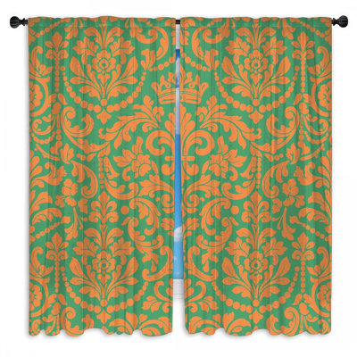 Rideaux orange et vert damas transparents et obscurcissants - 2 panneaux