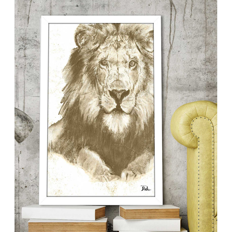 «Mute Lion», reproduction de peinture acrylique, H 39,5 po x l 27,5 po x P 0,75 po, Cadre blanc