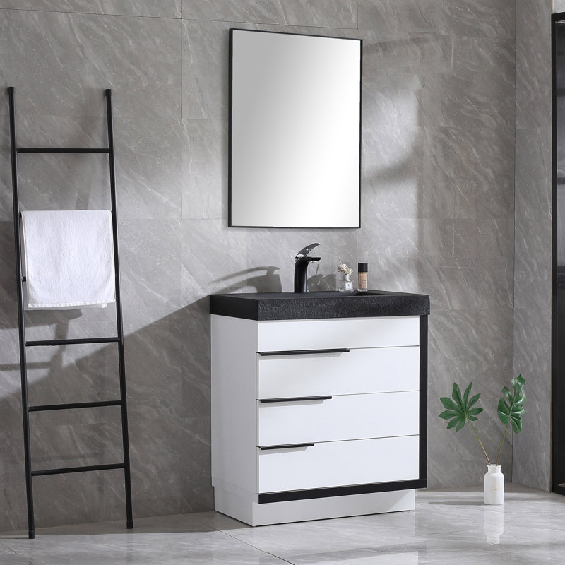 Meuble-lavabo simple 30 po Siegfried, Blanc lustré