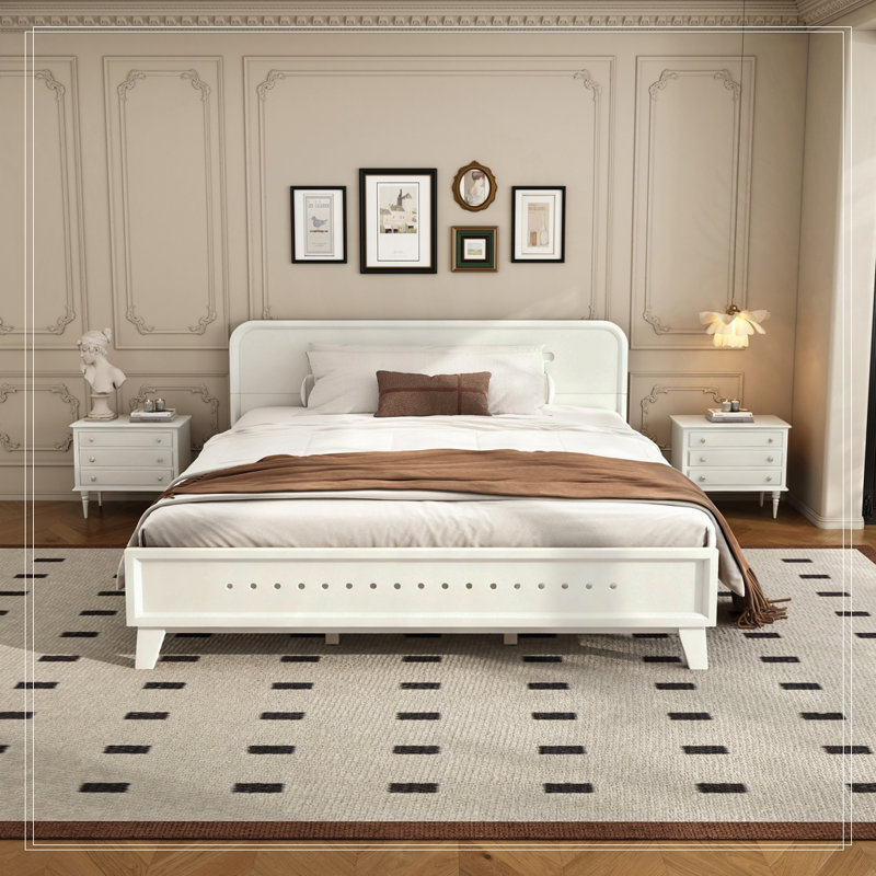 Wood Platform Bed, White, Queen