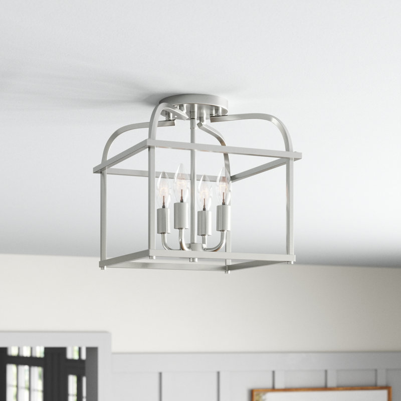 Plafonnier 4 lumières Condor en nickel brossé, Nickel brossé