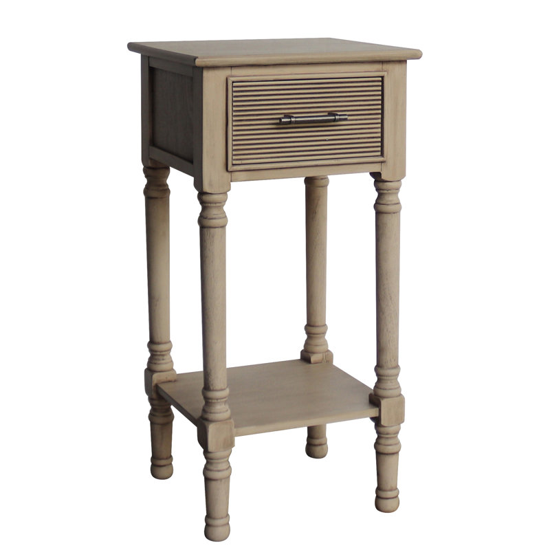 Akia End Table with Storage, Antiqued Beige