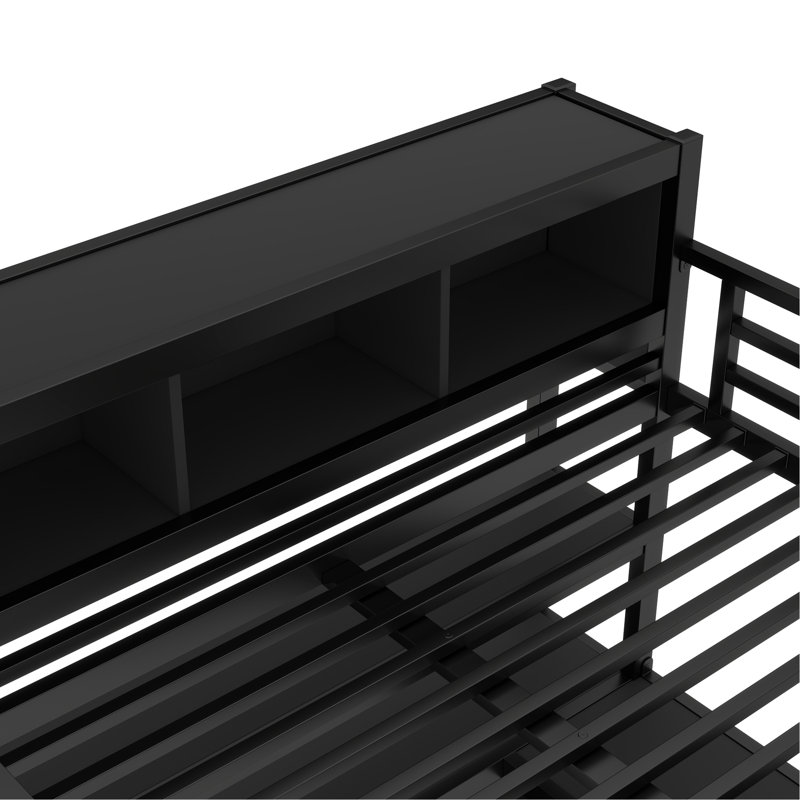 Lit mezzanine en métal pour tous les âges, grand lit avec bureau et garde-robe pratique et rangement, Noir