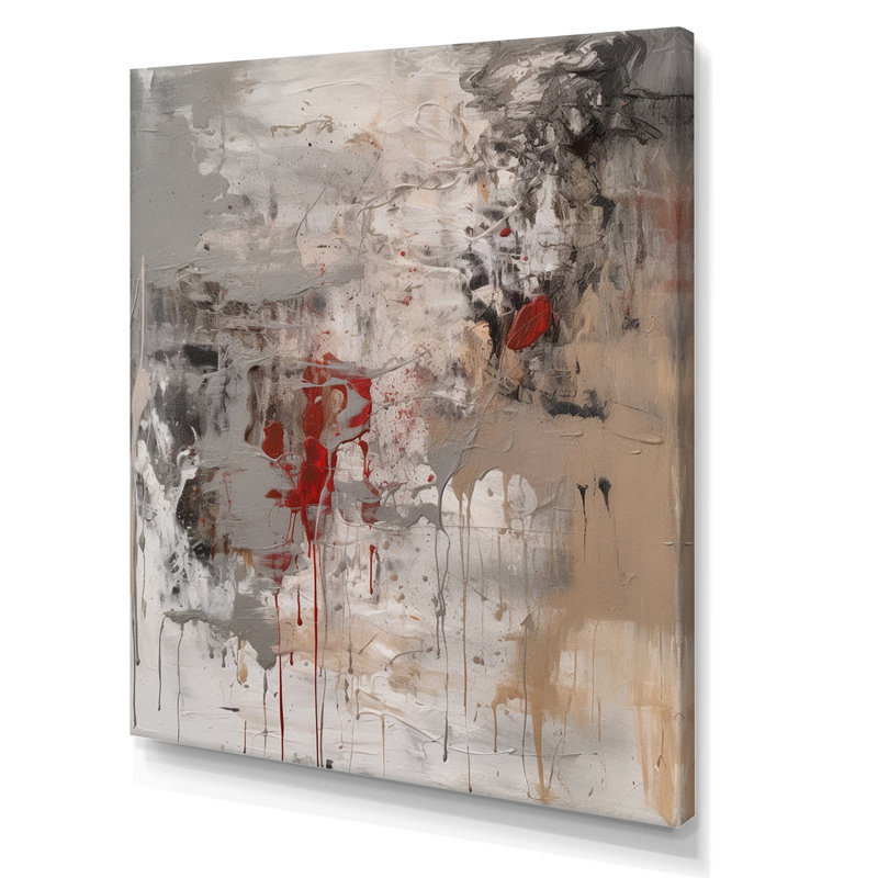 Fading Passion abstrait en rétro beige et rouge - peinture abstraite murale, salon, Toile tendue, H 32 po x l 24 po x P 1 po