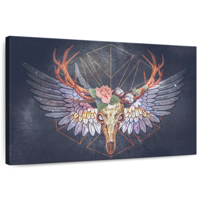 Crâne de cerf à motif floral coloré Kerner, H 24 po x l 36 po