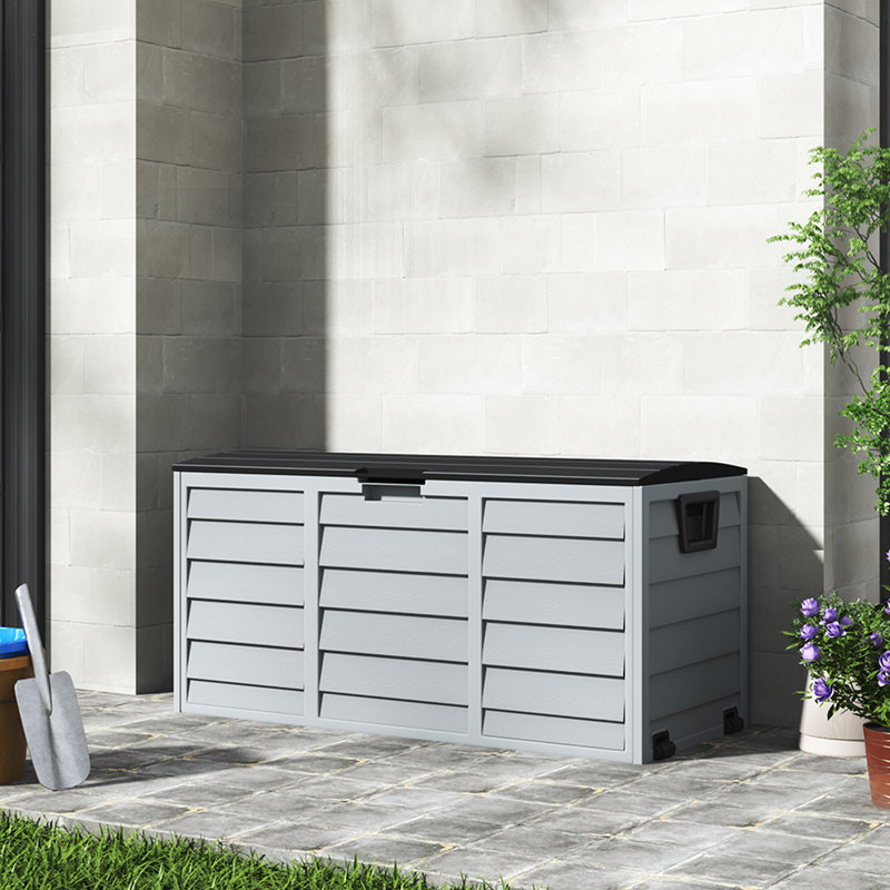 Plastic Garden Storage Box with Wheels, Black