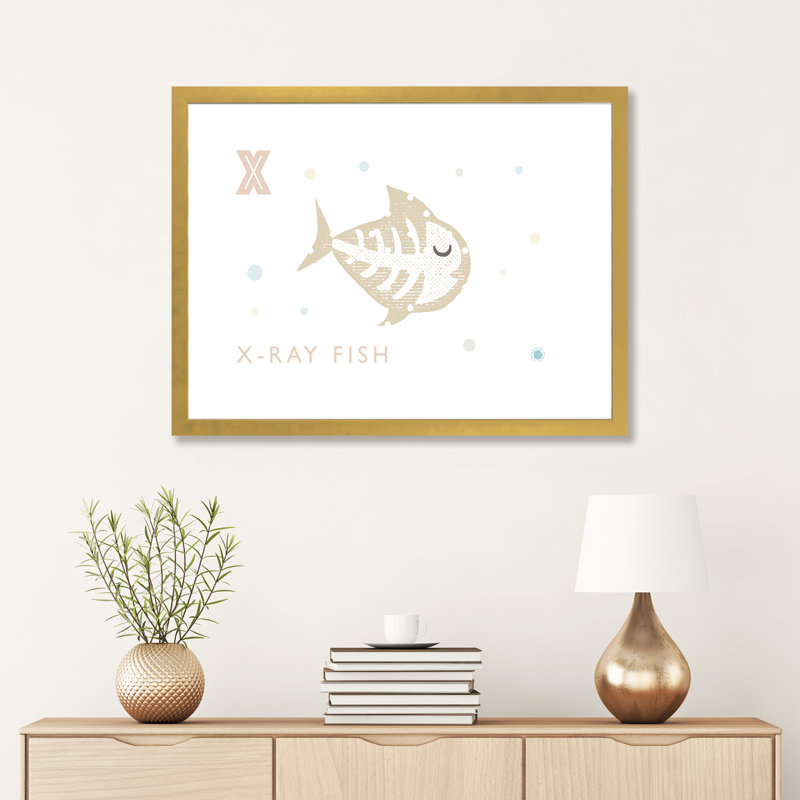 " Xray Fish ", Gold Framed Paper, White, 24" H x 32" W x 1" D