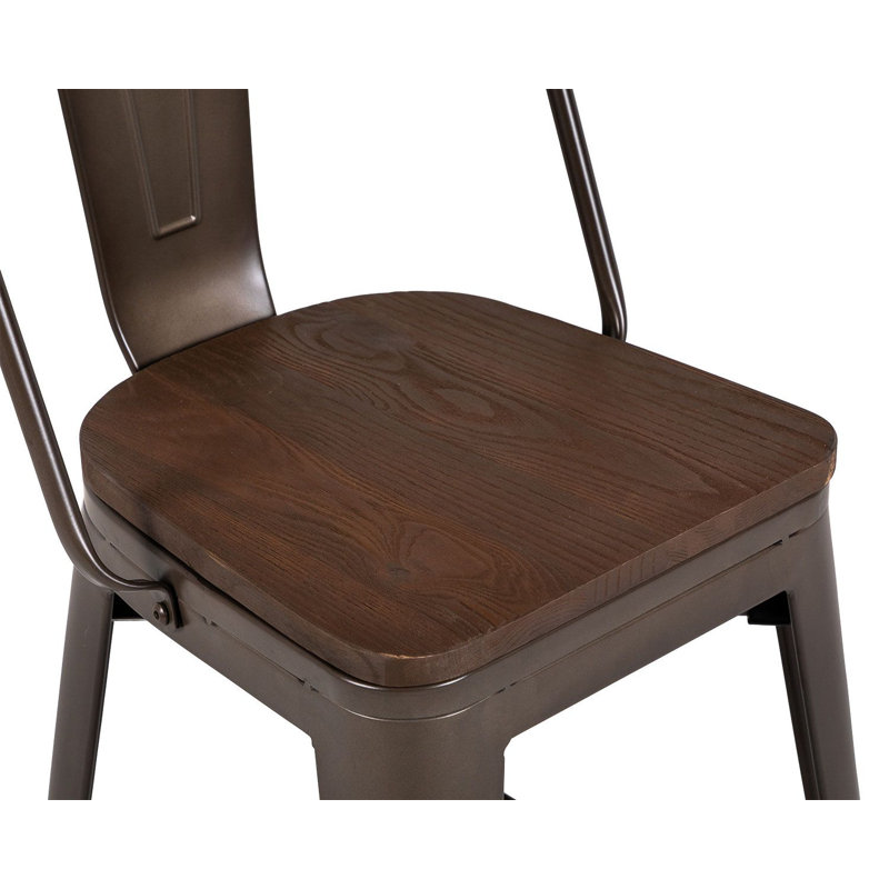 Aemtenan Counter Stool with Metal Frame, Gunmetal Matte Frame And Dark Elm Seat