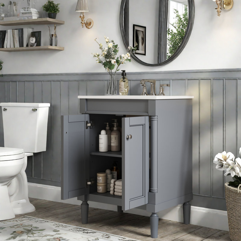 Meuble-lavabo 24 po avec lavabo supérieur, meuble de rangement moderne à 2 niveaux et meuble-lavabo simple