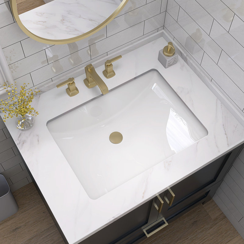 18 In. L Rectangular Bathroom Sink In White Ceramic Undermount Vessel Sink With Overflow Undercounter Single Basin