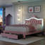 Lit plateforme tapissier en cuir Largent avec lumières DEL et tête de lit couronne blanc / rose-428211954-428211952
