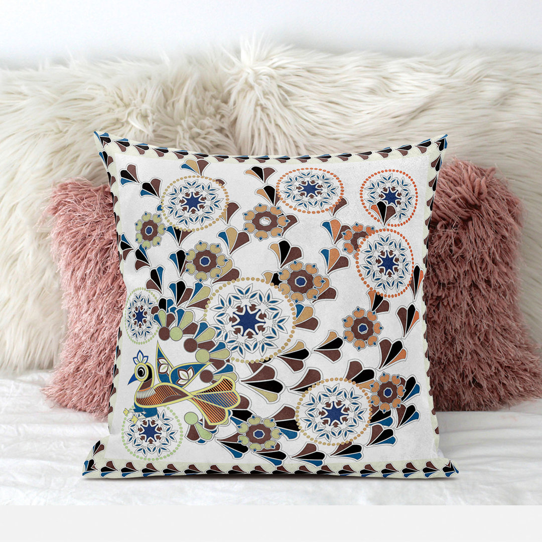 Glory of Flowers Peacock Floral Square Cushion With Filling