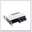 Table basse moderne bleu marine avec 2 portes de rangement en verre, 4 tiroirs, pieds en métal