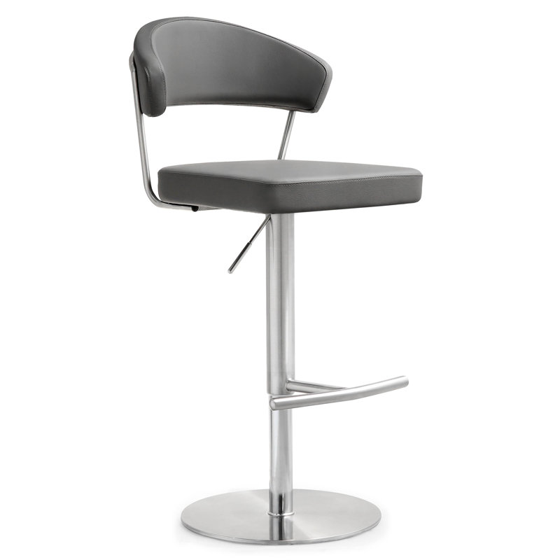 Upholstered Counter Stool with Metal Frame, Grey/Silver