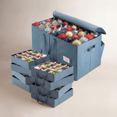 Fabric Ornament Storage Box with Dividers