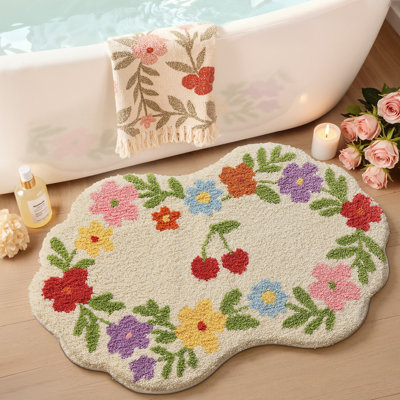 Non‑Slip Machine Washable Absorbent Soft Floral Bath Rug