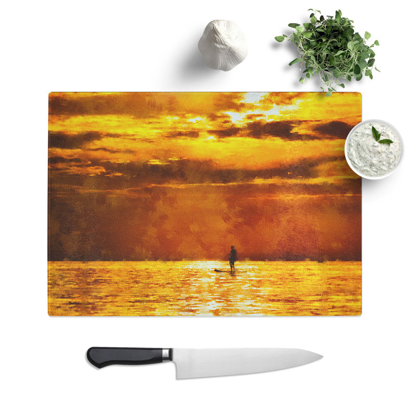 Paddleboarding at Sunset Painting Chopping Board, 0.4cm H x 28.5cm W x 39cm L