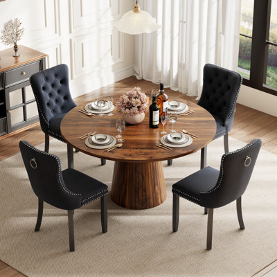 Ensemble de table de salle à manger ronde avec 4 chaises capitonnées rembourrées, ensemble de table de salle à manger de style Mid-Century pour coin-repas de cuisine