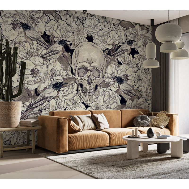 Murale florale pelez et collez - inspirée de l'Art nouveau, L 100 po x l 135 po