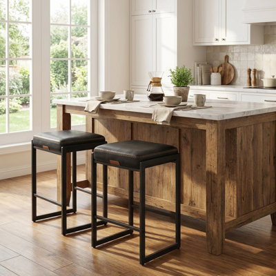 Tabourets de bar à hauteur de comptoir, cuir synthétique avec coutures
