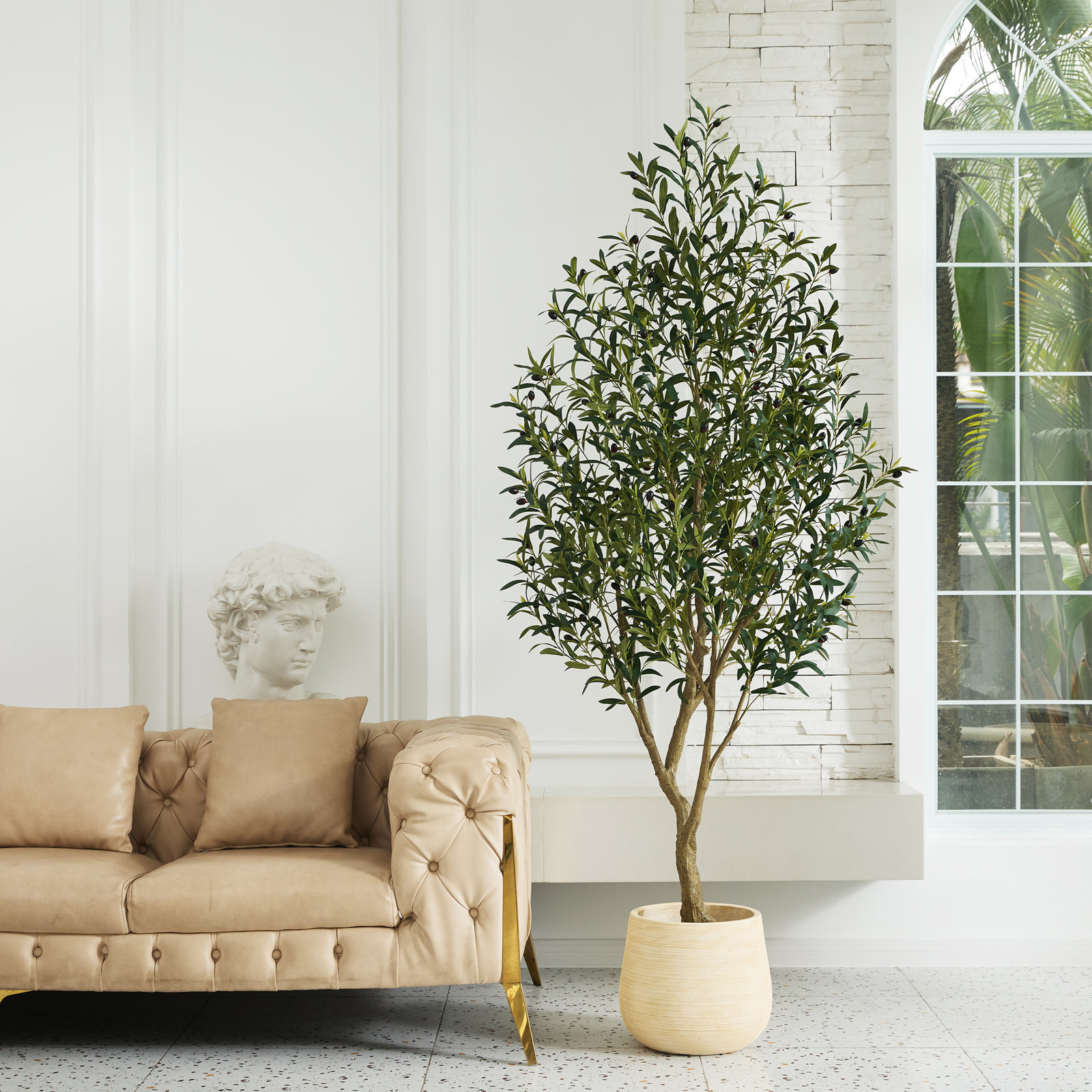 Adcock Artificial Olive Tree, UV Resistant Faux Plant, Silk Greenery - Potted Fake Tree for Indoor Outdoor