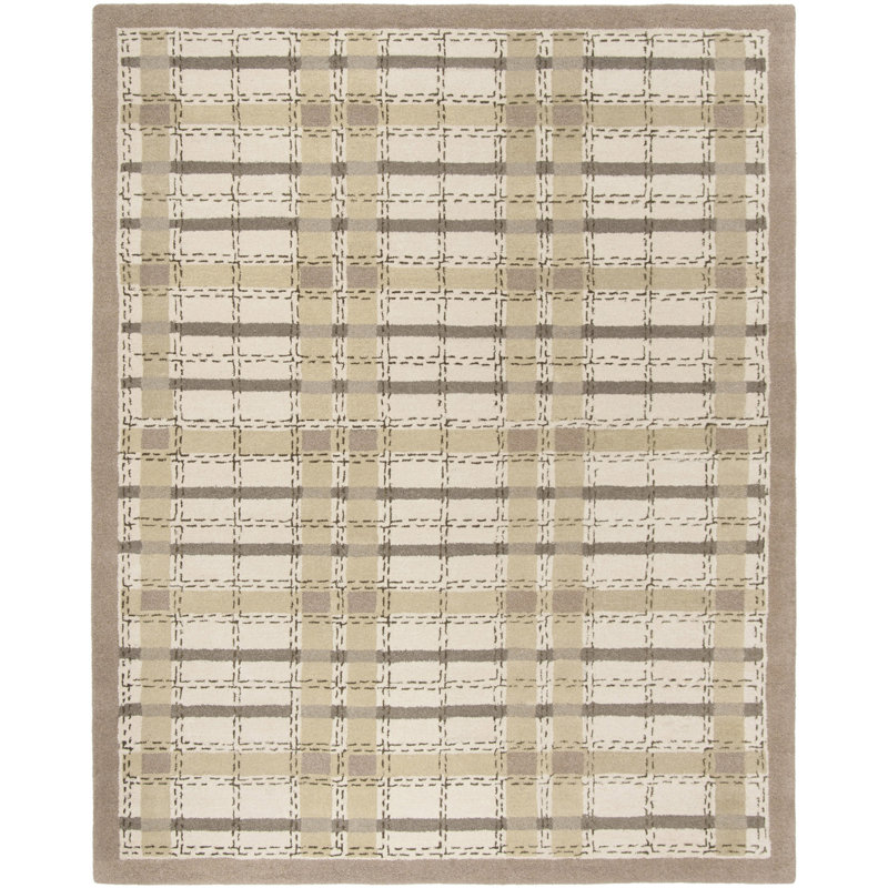 Martha Stewart Hand Tufted Wool/Viscose Plaid Rug in Sharkey Gray, Rectangle 9' x 12'