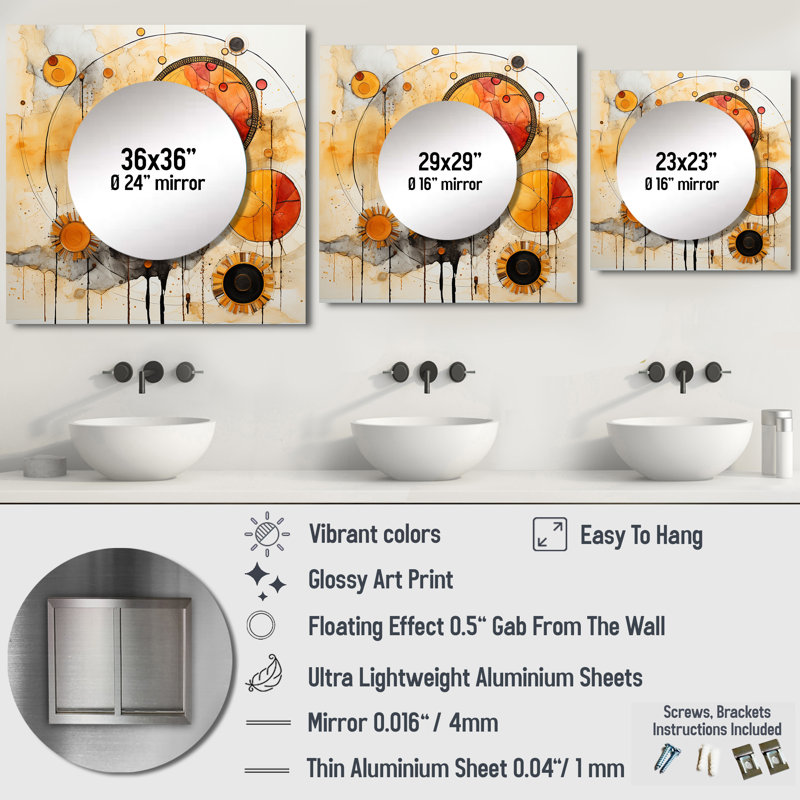 Kedwin - Miroir géométrique mural moderne pour salle de bain, 29 po x 29 po