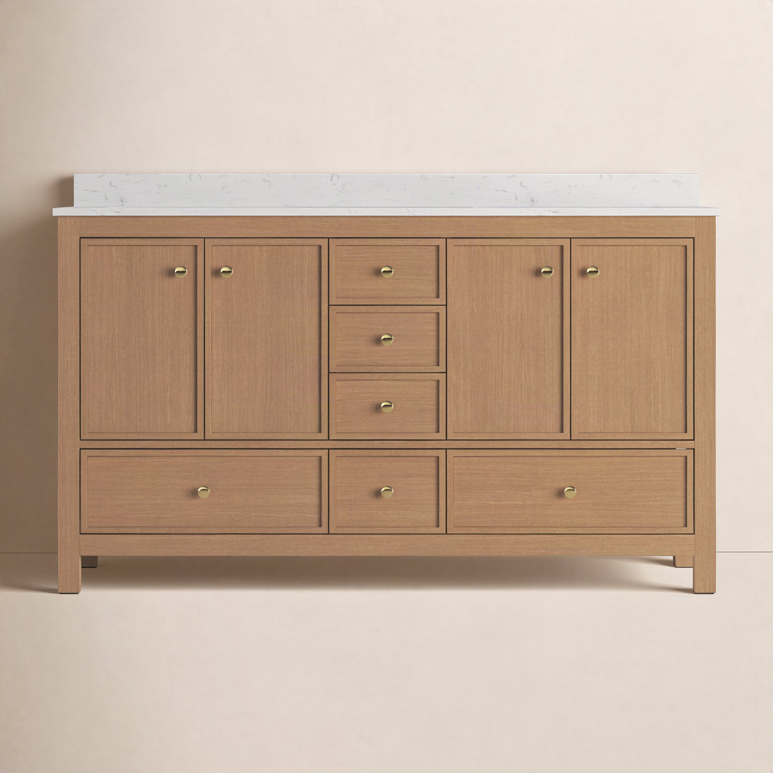 Aura Oak Double Bathroom Vanity, 60", Brown