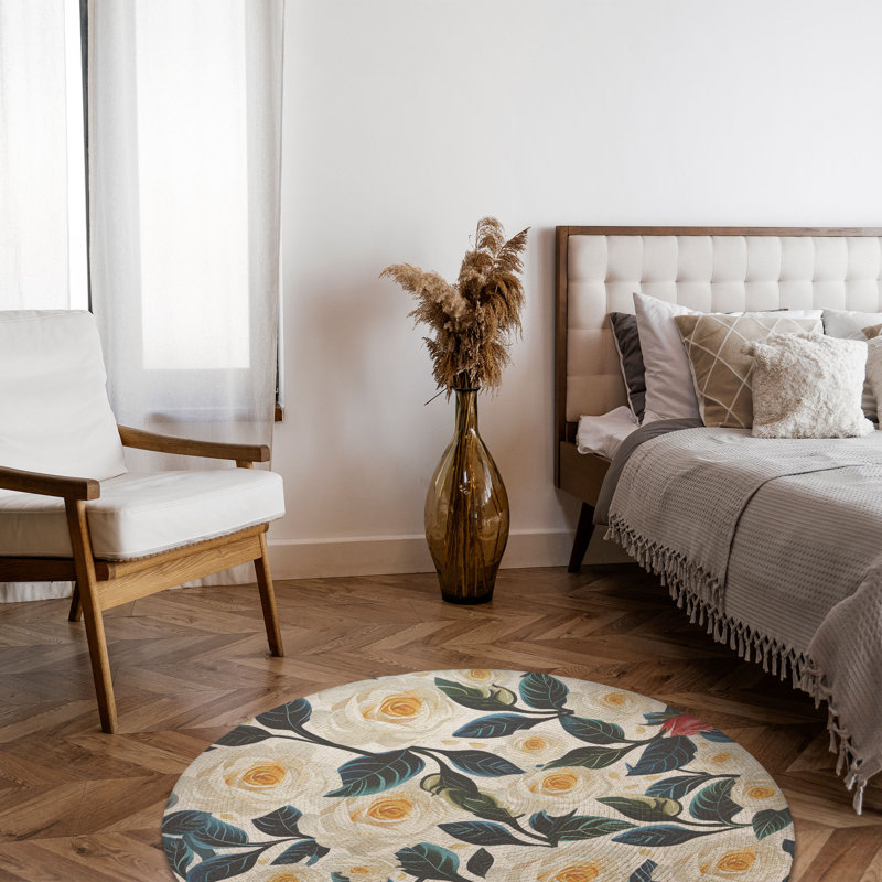Tapis tressé à motif floral, Rond 5 pi