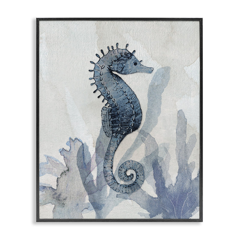 Hippocampe et impressions d'algues, giclée encadrée, design par Susan Jill, H 20 po x l 16 po