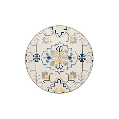 Blue Patterned Floral Vintage Decorative Washable Rug