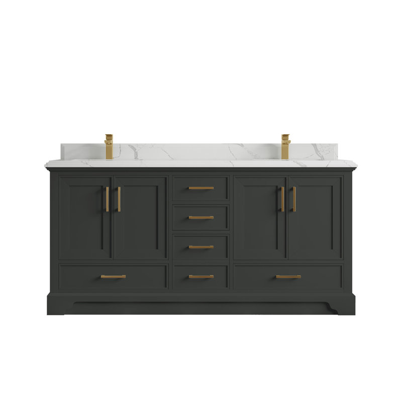 Charlotte 72'' Double Bathroom Vanity with Quartz Top, Calacatta Laza