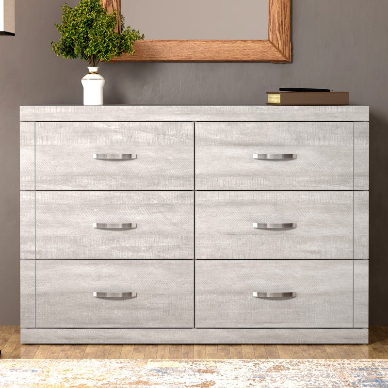 6 Drawer Dresser Closet Dresser TV Stand with Steel Frame Rustic Brown