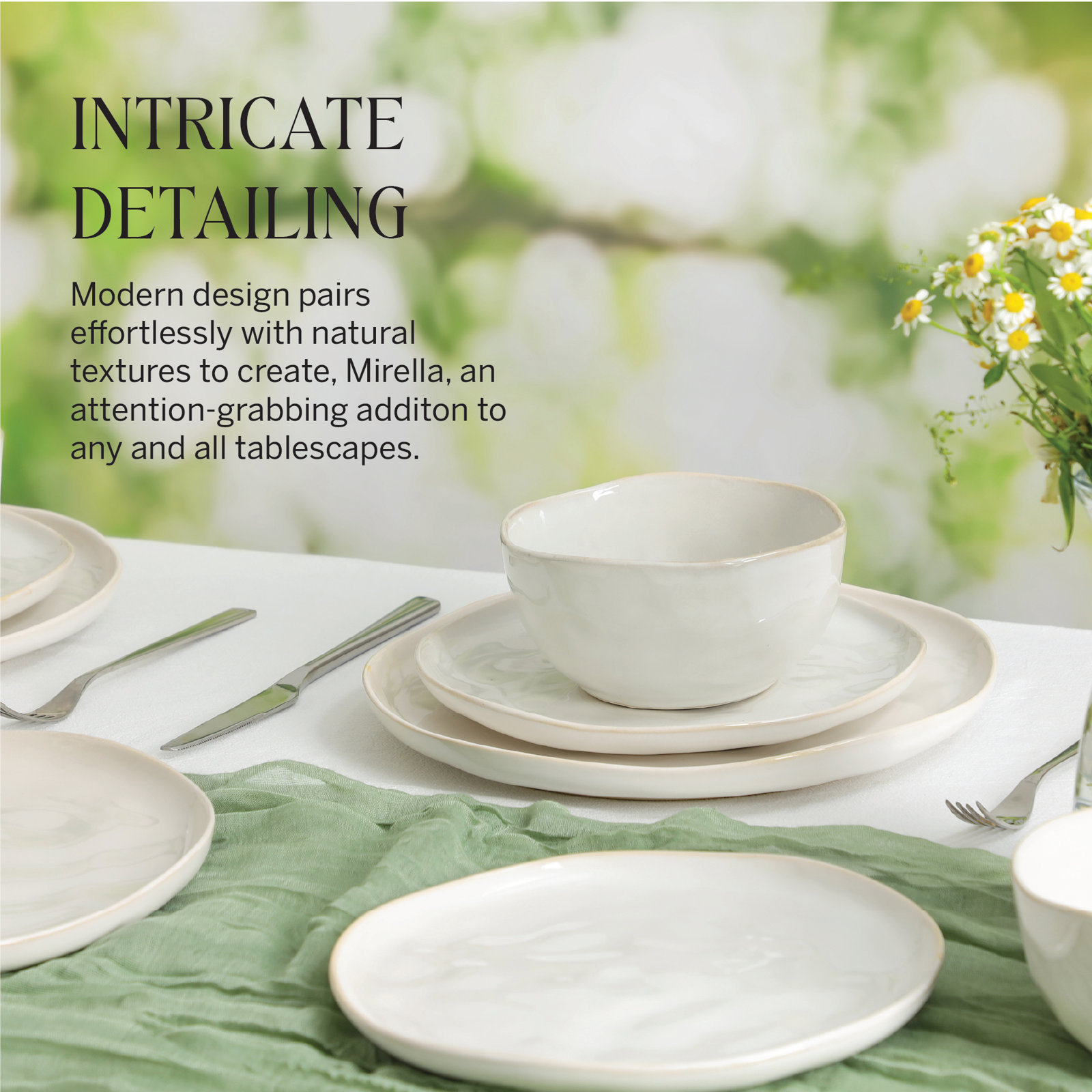Mirella Stoneware Dinnerware Set, White