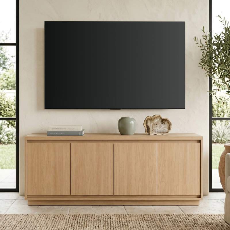 Presque Rectangular TV Stand for TV's up to 75" in Blonde Oak, Blonde Oak