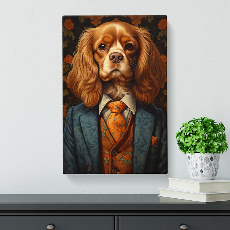 Cavalier King Charles Spaniel In A Suit Painting No.3 - Wrapped Canvas, 60cm H x 40cm W x 3cm D