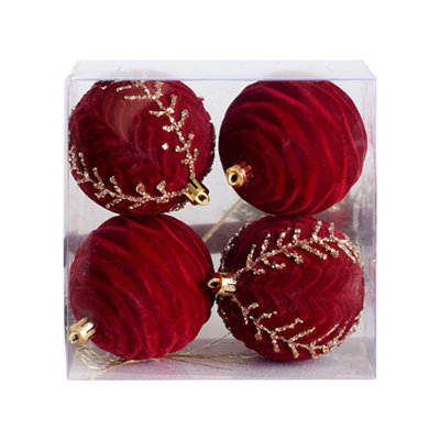 Christmas Tree Decoration Ball, Christmas Painting Ball, Flocking, Dark Red Christmas Ball, Pearl Decoration Scene Layout