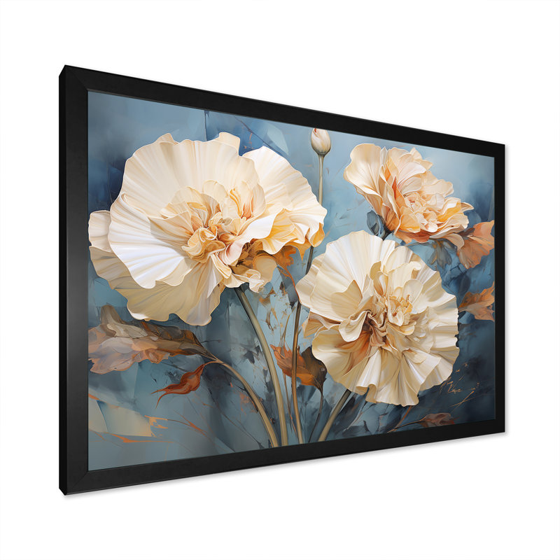 " Beige Carnations Arrangement II ", 16" H x 32" W x 1" D, Black Single Picture Frame