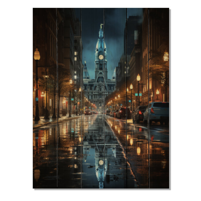 Philadelphie, beau paysage urbain sur bois, H 20 po x l 10 po x P 0,78 po