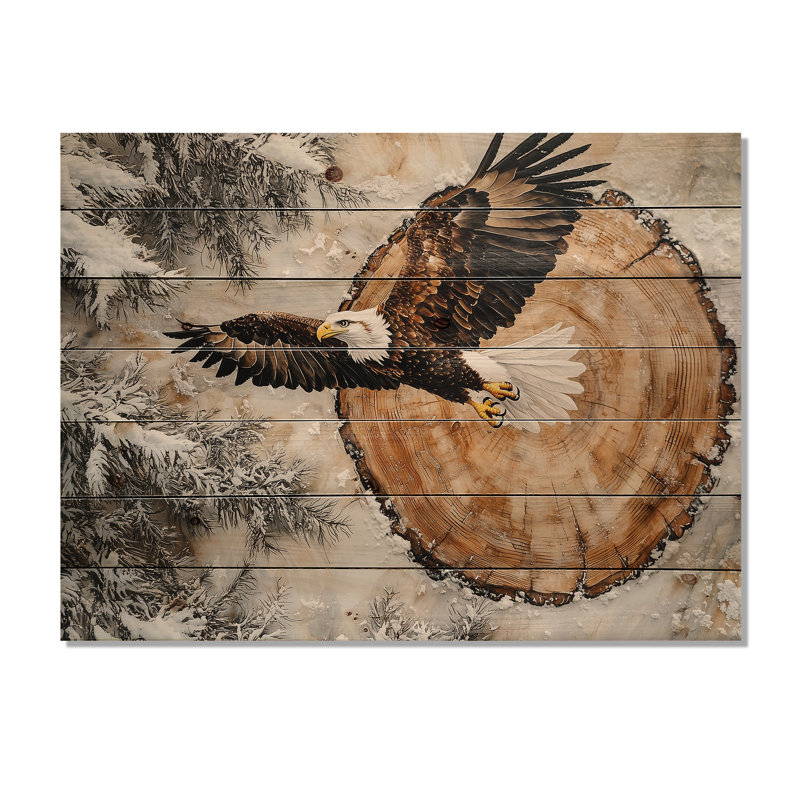 Aigle, esprit du vent dans la forêt hivernale III - Décoration murale animal en bois d'aigle - sur bois de pin naturel