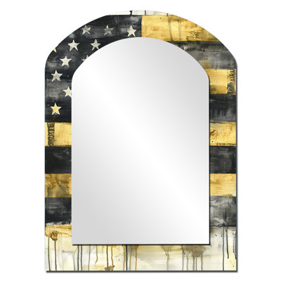 Drapeau monochrome rétro des États-Unis - miroir décoratif arche États-Unis, grand miroir mural asymétrique traditionnel, impression d'art en métal