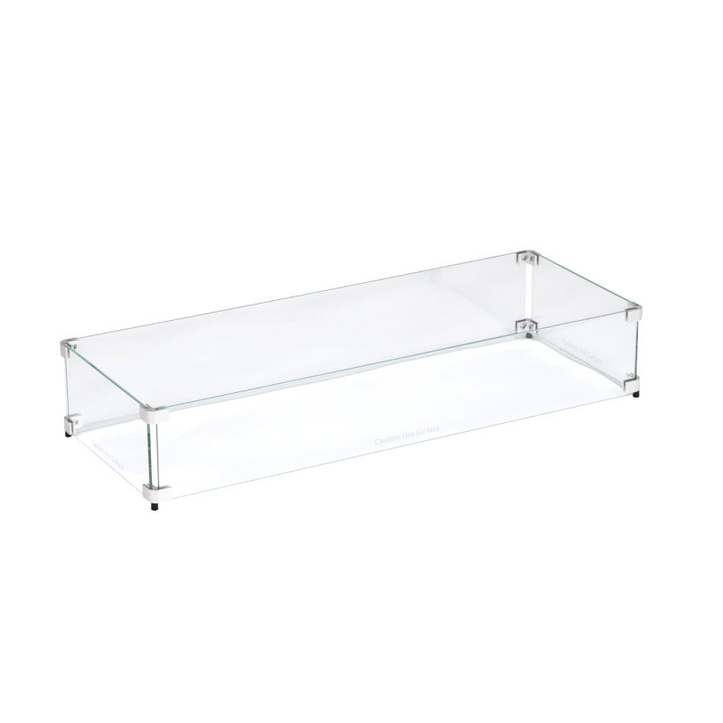 Clear Tempered Glass Fire Pit Wind Guard, 35" x 15" x 6"