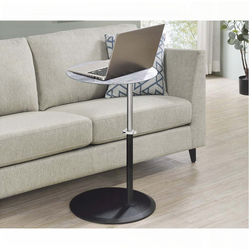 Table de bout à hauteur réglable avec plateau en verre texturé gris marbré